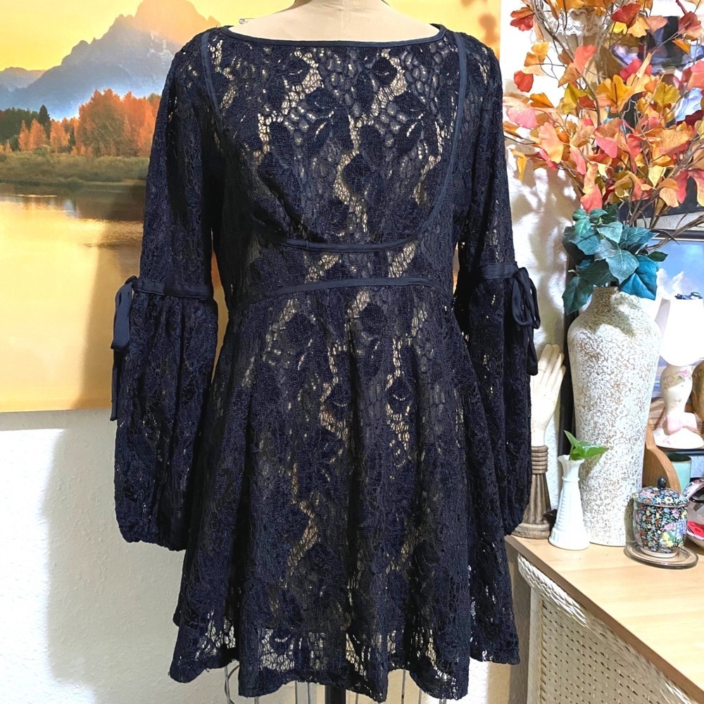 Free People Navy Lace Mini Dress